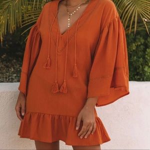 Guava Soft Crinkled Tassel Dress